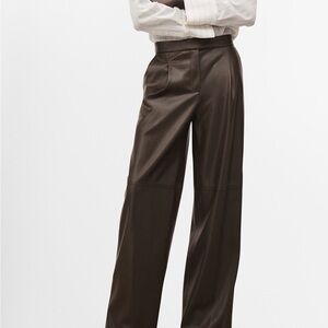 Mango Chocolate Brown Faux Leather Wide-Leg Pants